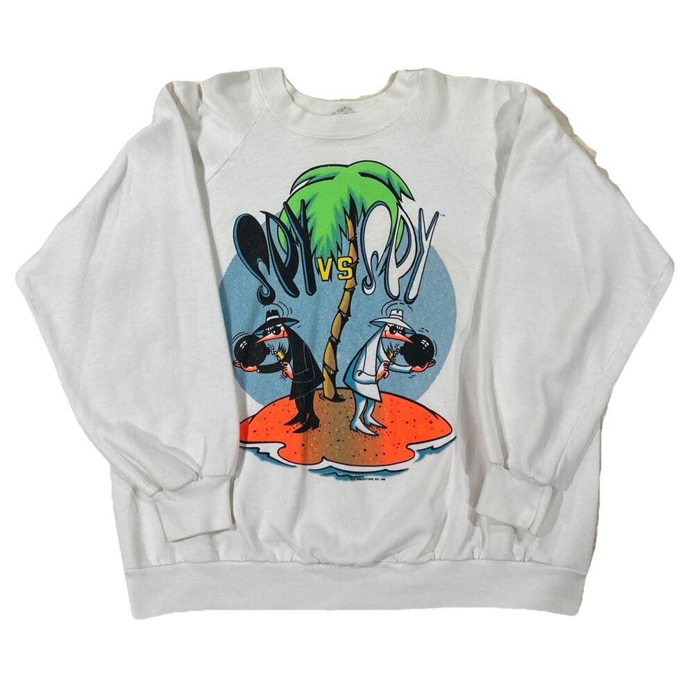 VTG SPY VS SPY MAD MAGAZINE COMIC BOOK CARTOON CREWNECK SWEATSHIRT L-XL 1989 EUC